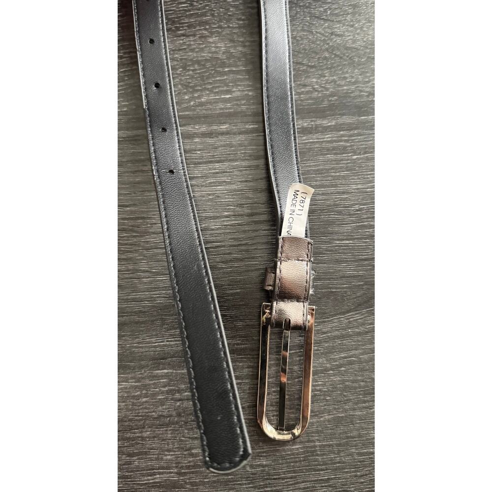 Womens Metallic Silver Grey Silver Tone Hardware Slim Belt L - Picture 4 of 5